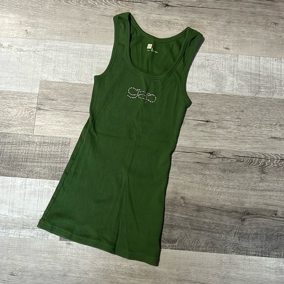 Gap Army Green Ribbed with Rhinestones Tank Top Size Small - Picture 2 of 9